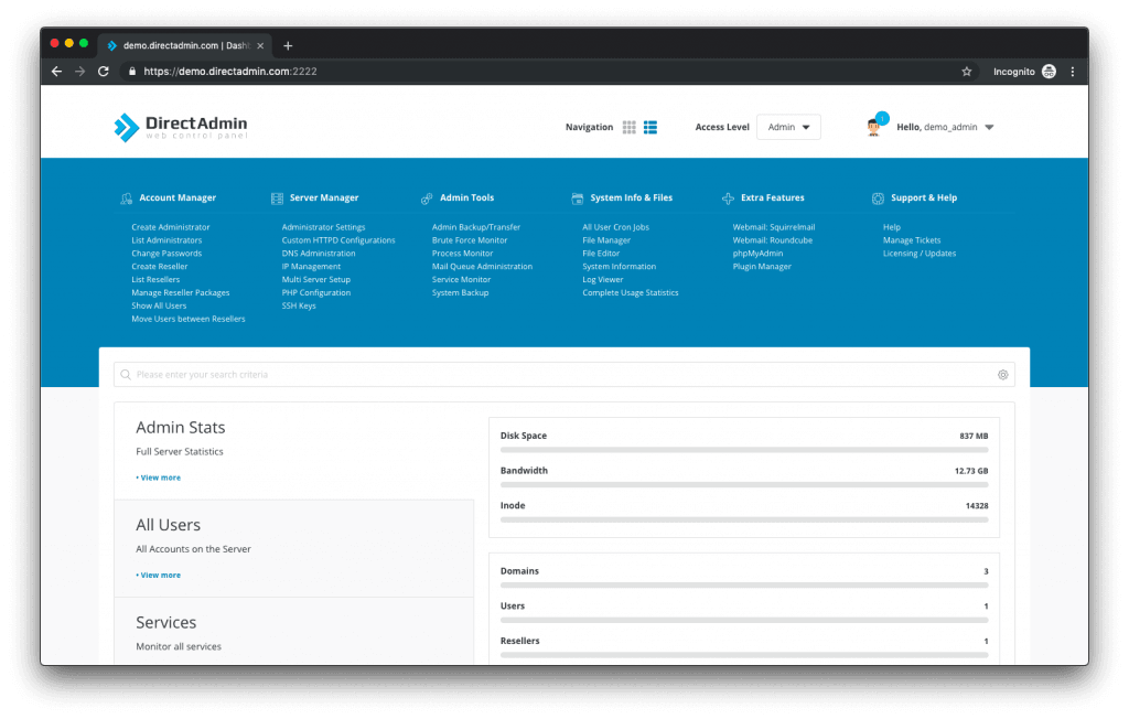 demo-directadmin Gerenciamento DirectAdmin 42