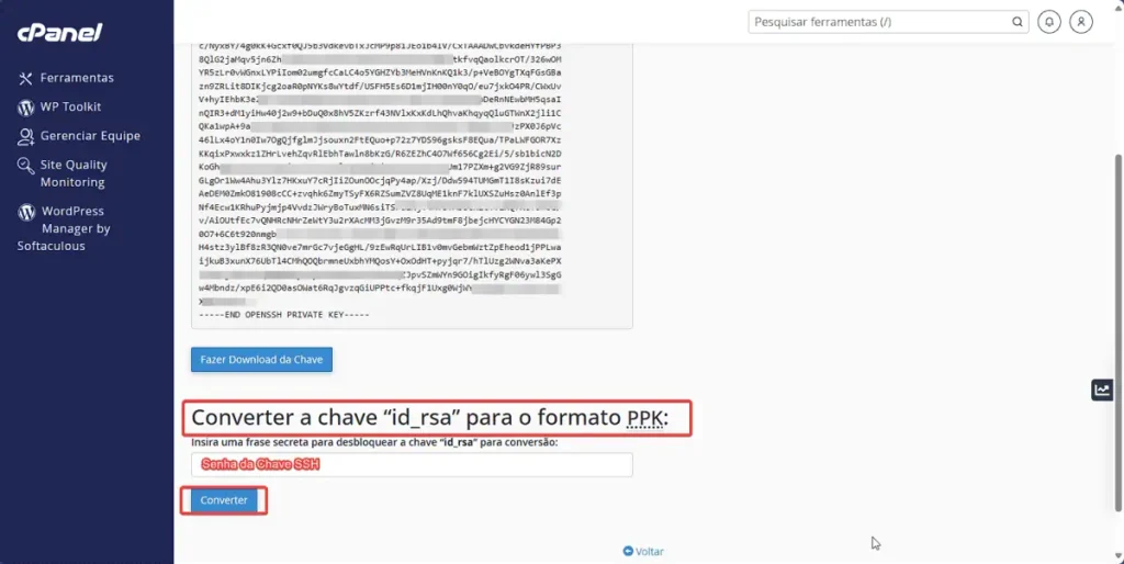 Como converter RSA para PPK no cPanel
